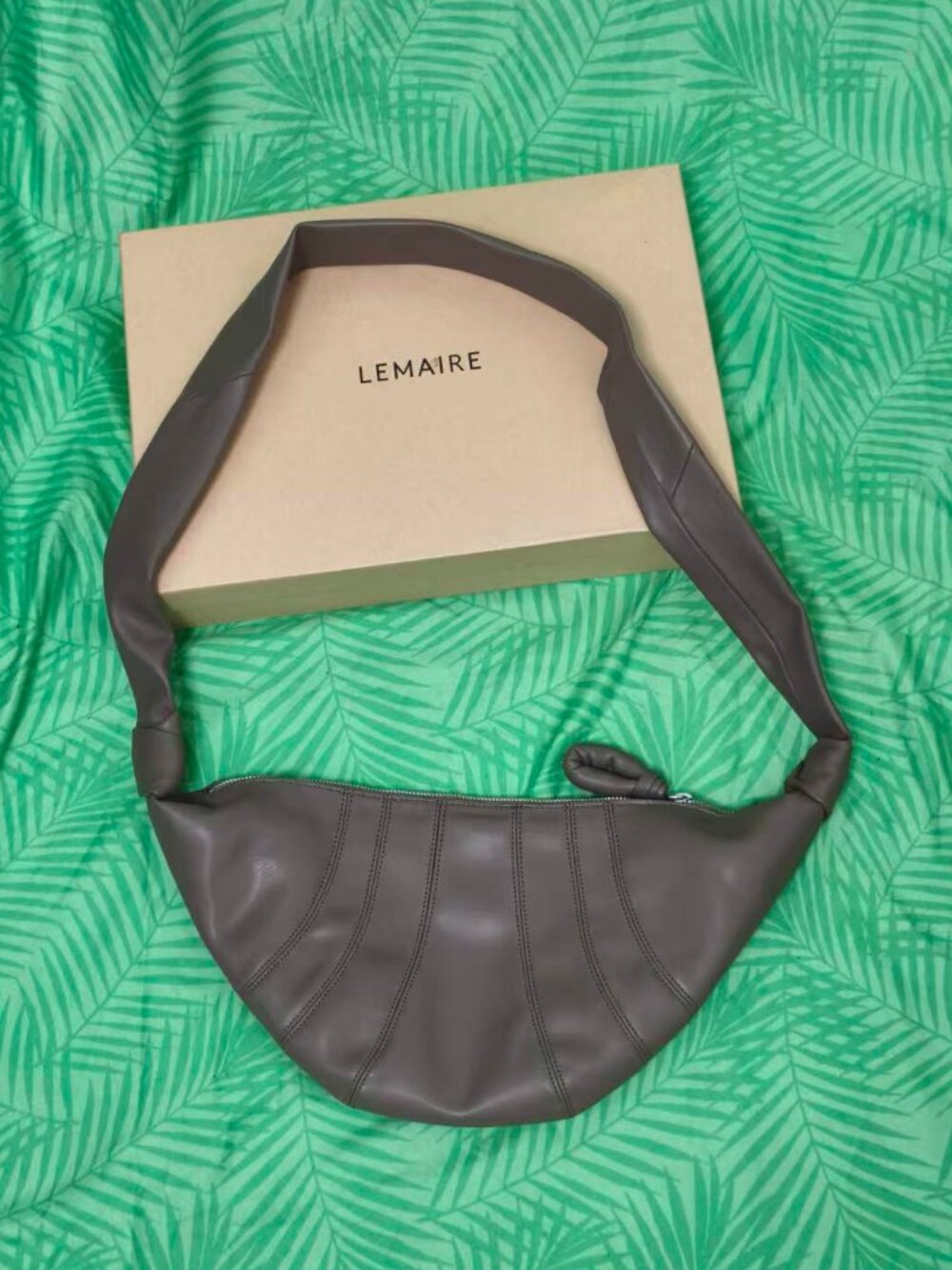 Lemaire Croissant Bag Taupe Grey Nappa Leather Knotted Strap Shoulder Hobo